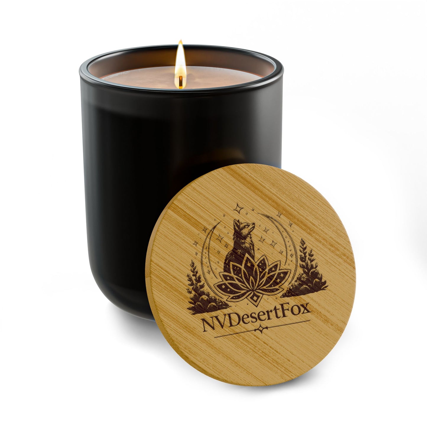 Engraved 14oz Scented Soy Candle — NV Desert Fox Campfire Design