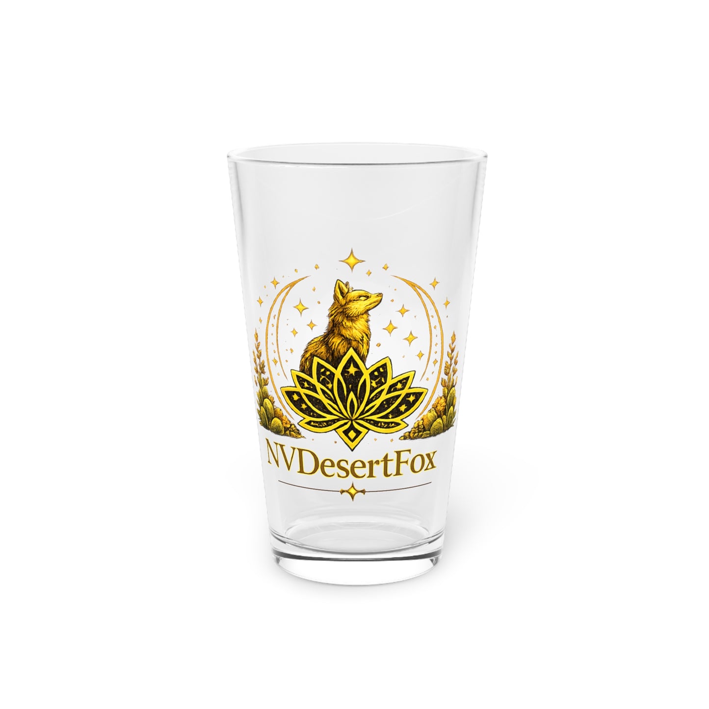 Desert Fox Pint Glass — 16oz Decorative Fox & Lotus Beer Glass